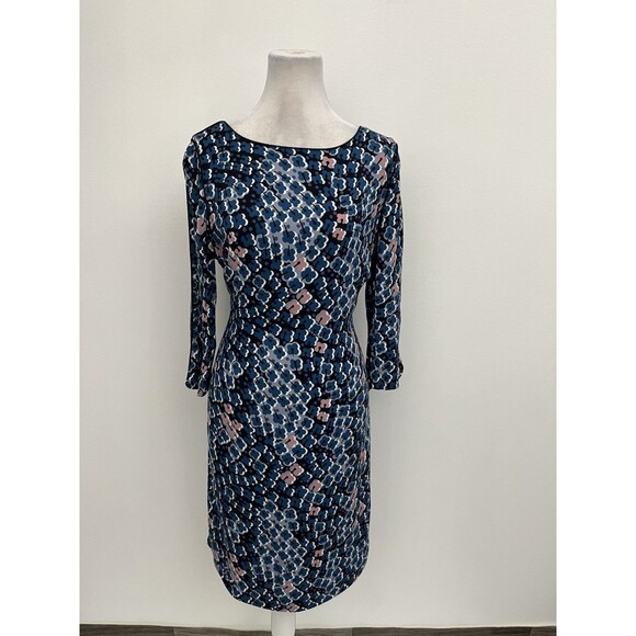 Boden Women Sheath Dress With Tie Size 8R Floral 3/4 Sleeves Zipper Back Viscose - Picture 2 of 14